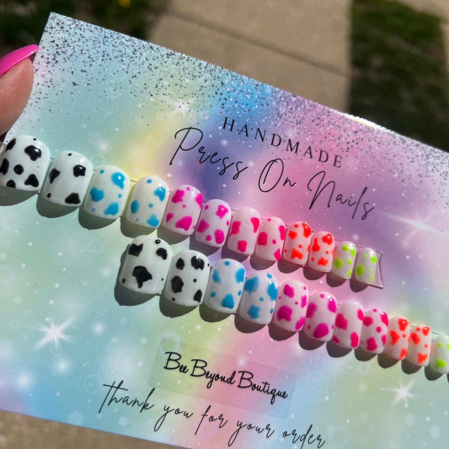 Rainbow Cow Kids Nails
