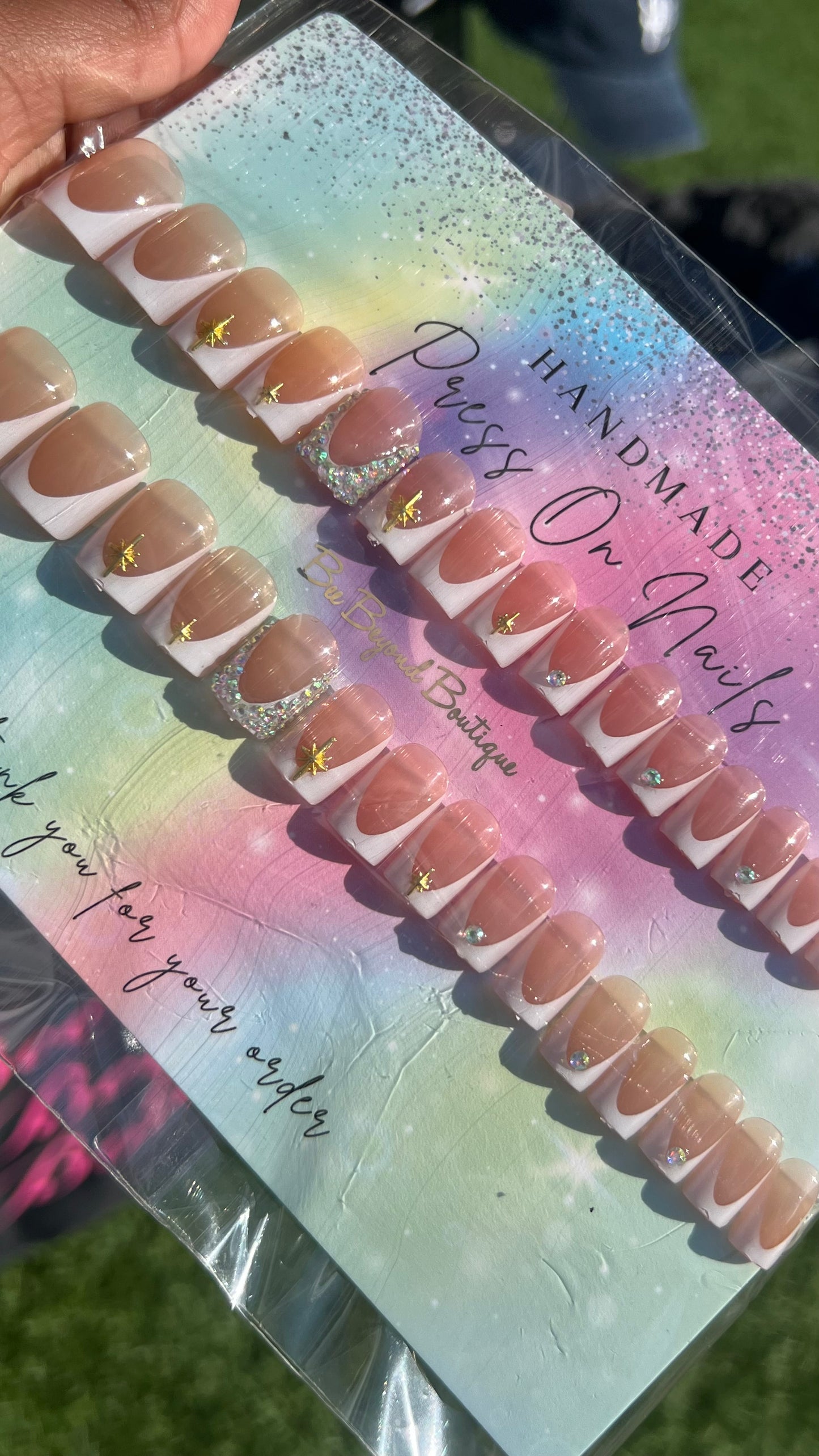 White Bling French Tip Press on Nails