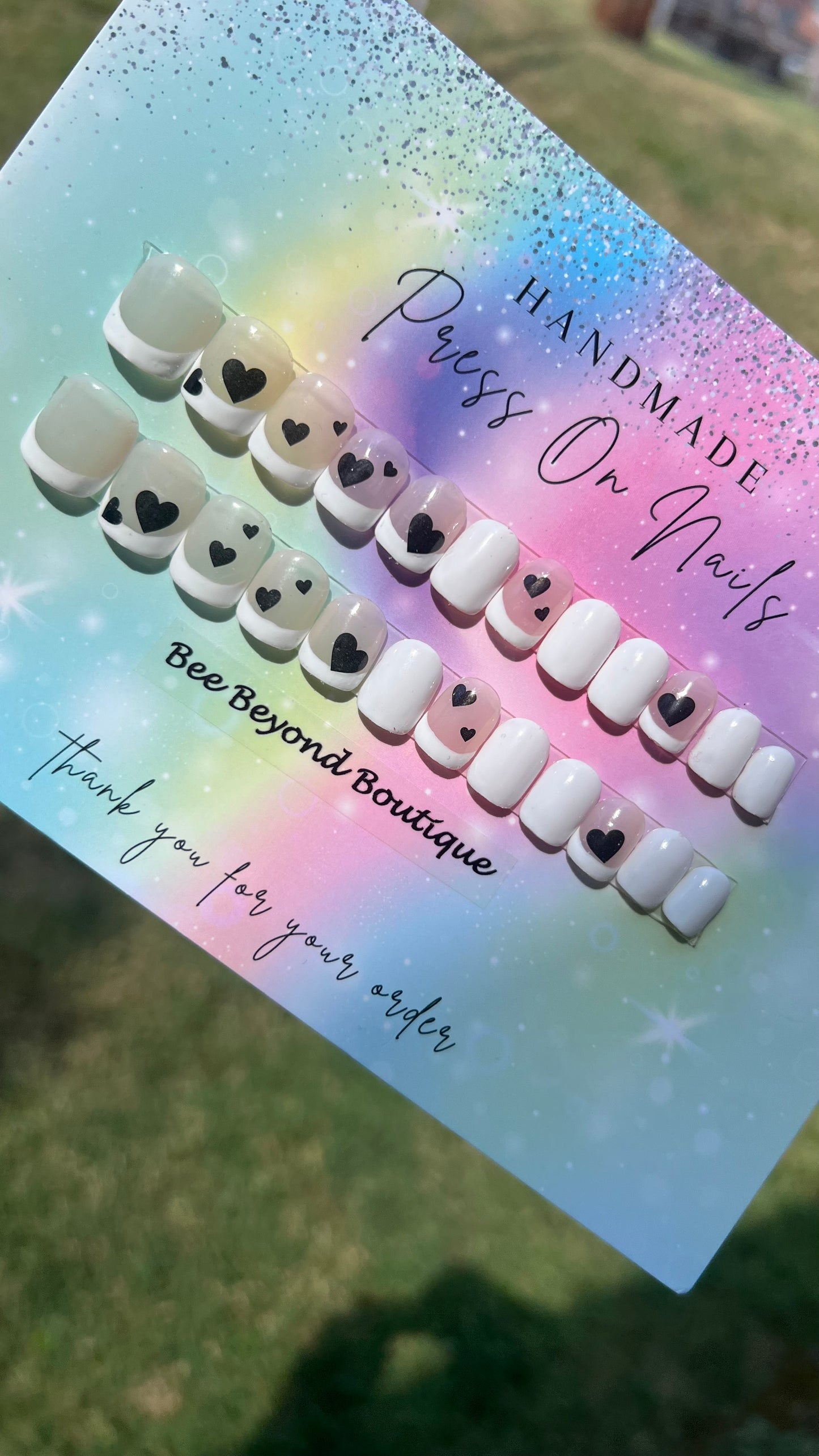 Black\White Heart Kids Press On Nails