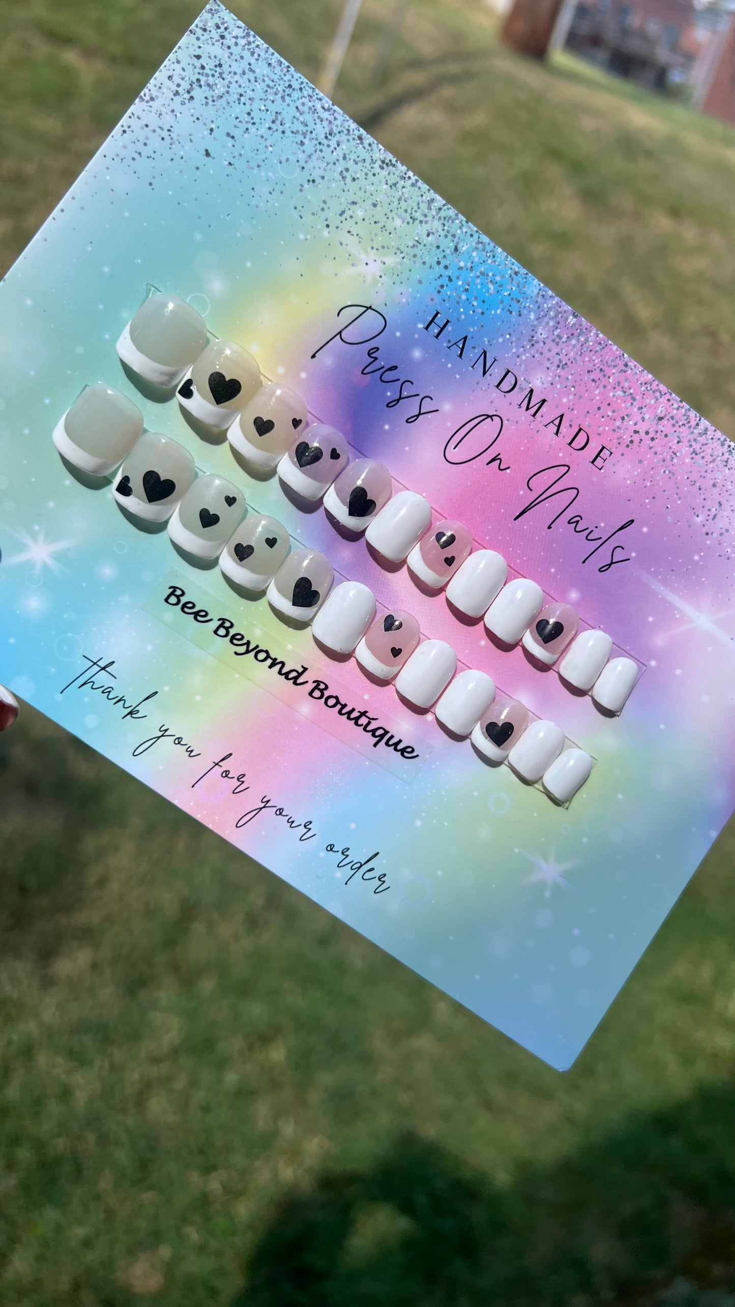 Black\White Heart Kids Press On Nails