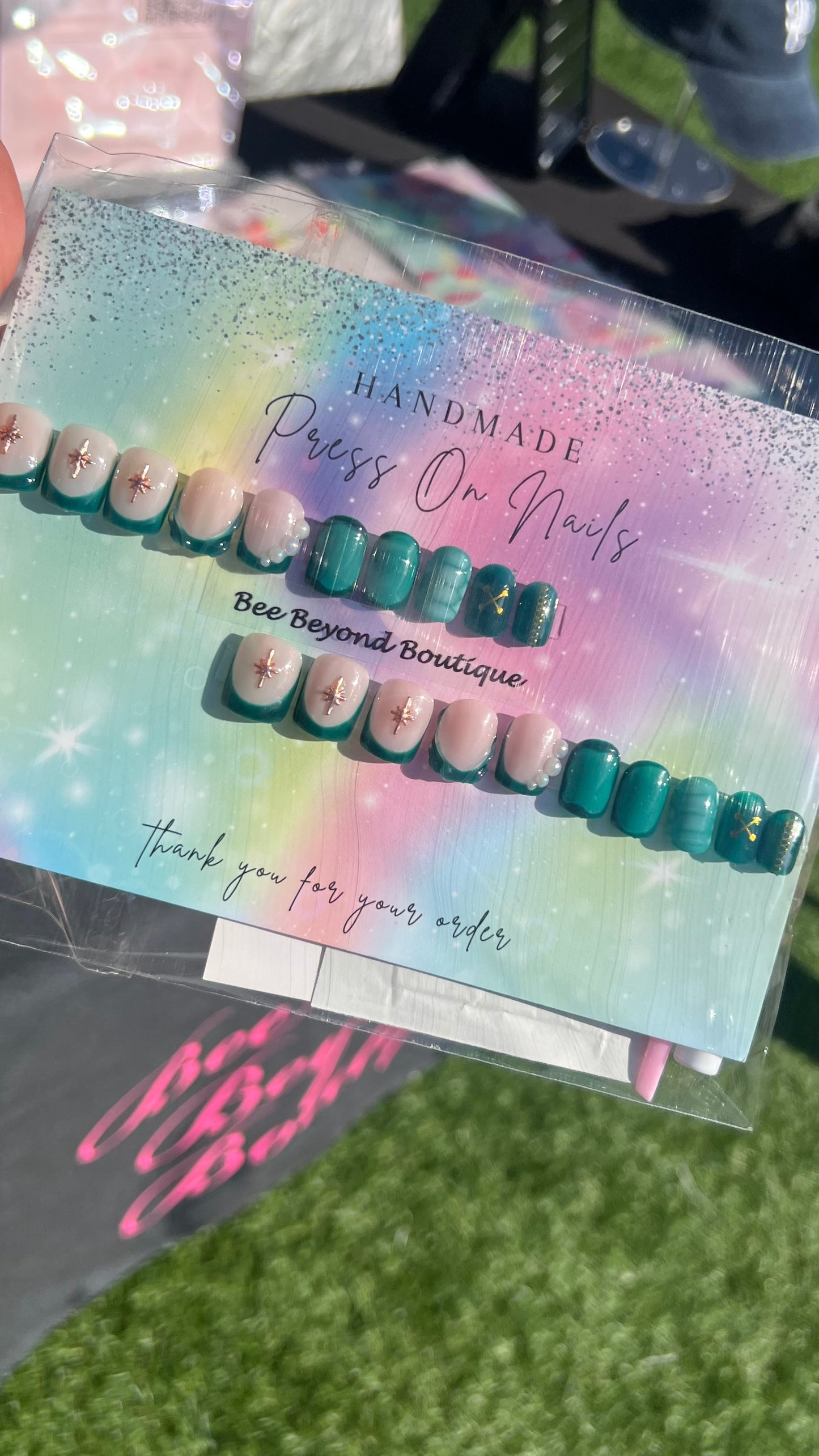 Forest Green Press on Nails