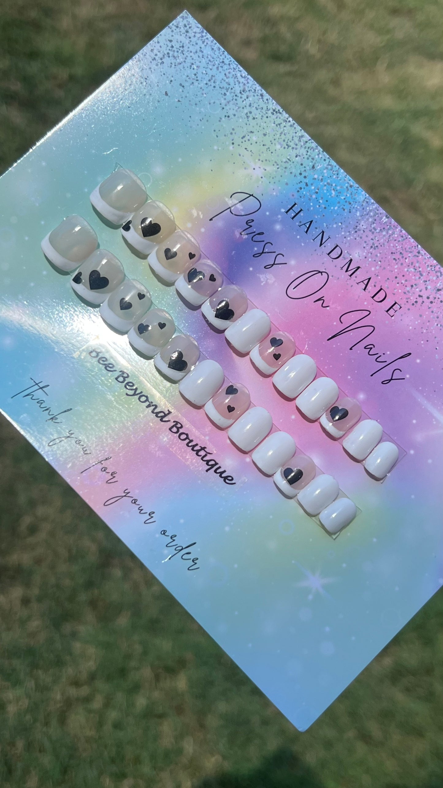 Black\White Heart Kids Press On Nails