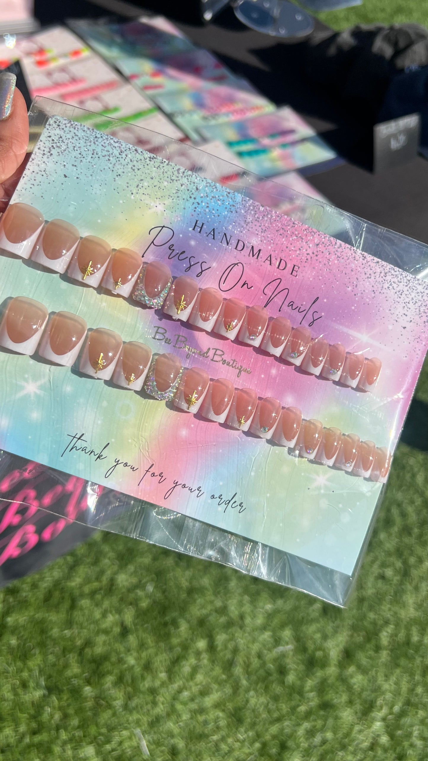 White Bling French Tip Press on Nails
