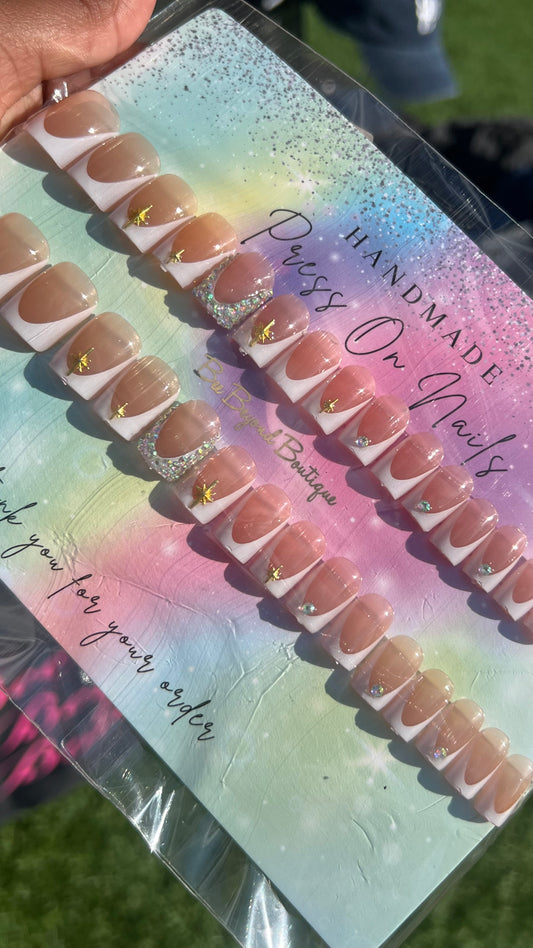 White Bling French Tip Press on Nails