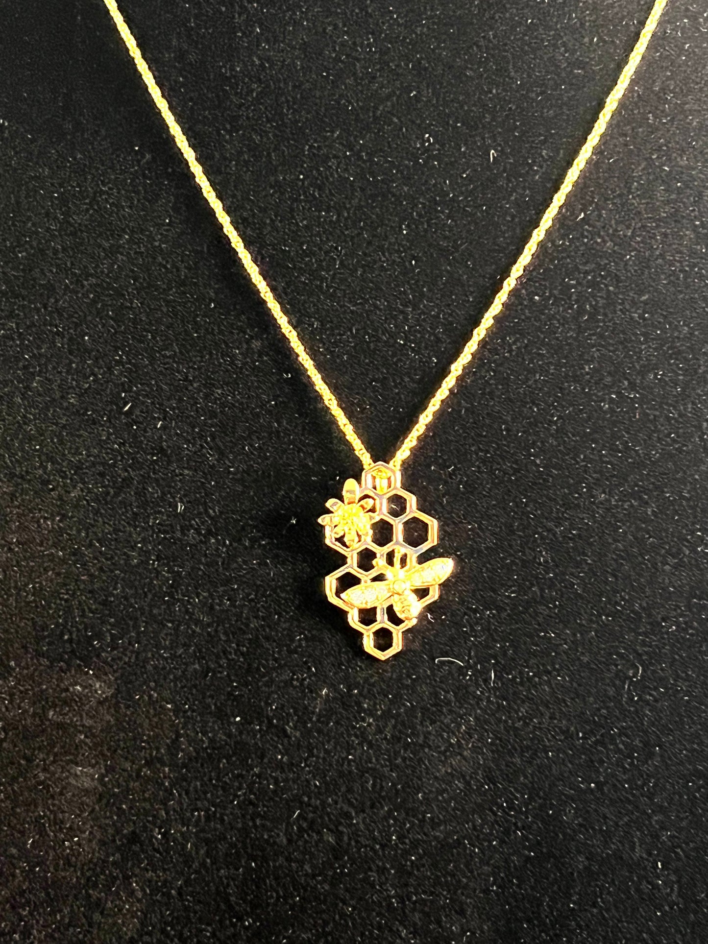 Honeycomb Bee Charm Necklace