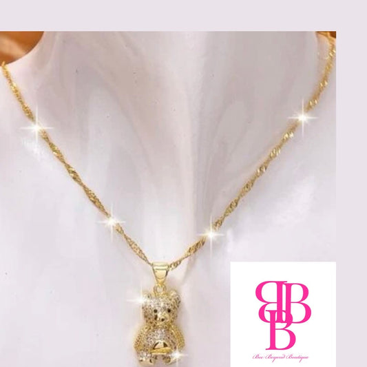 Gold Bear Charm Necklace