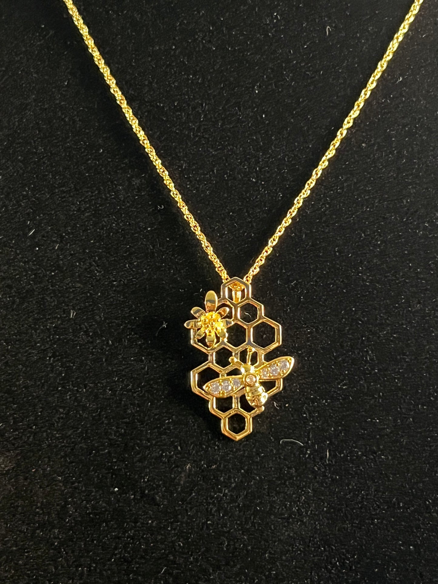 Honeycomb Bee Charm Necklace