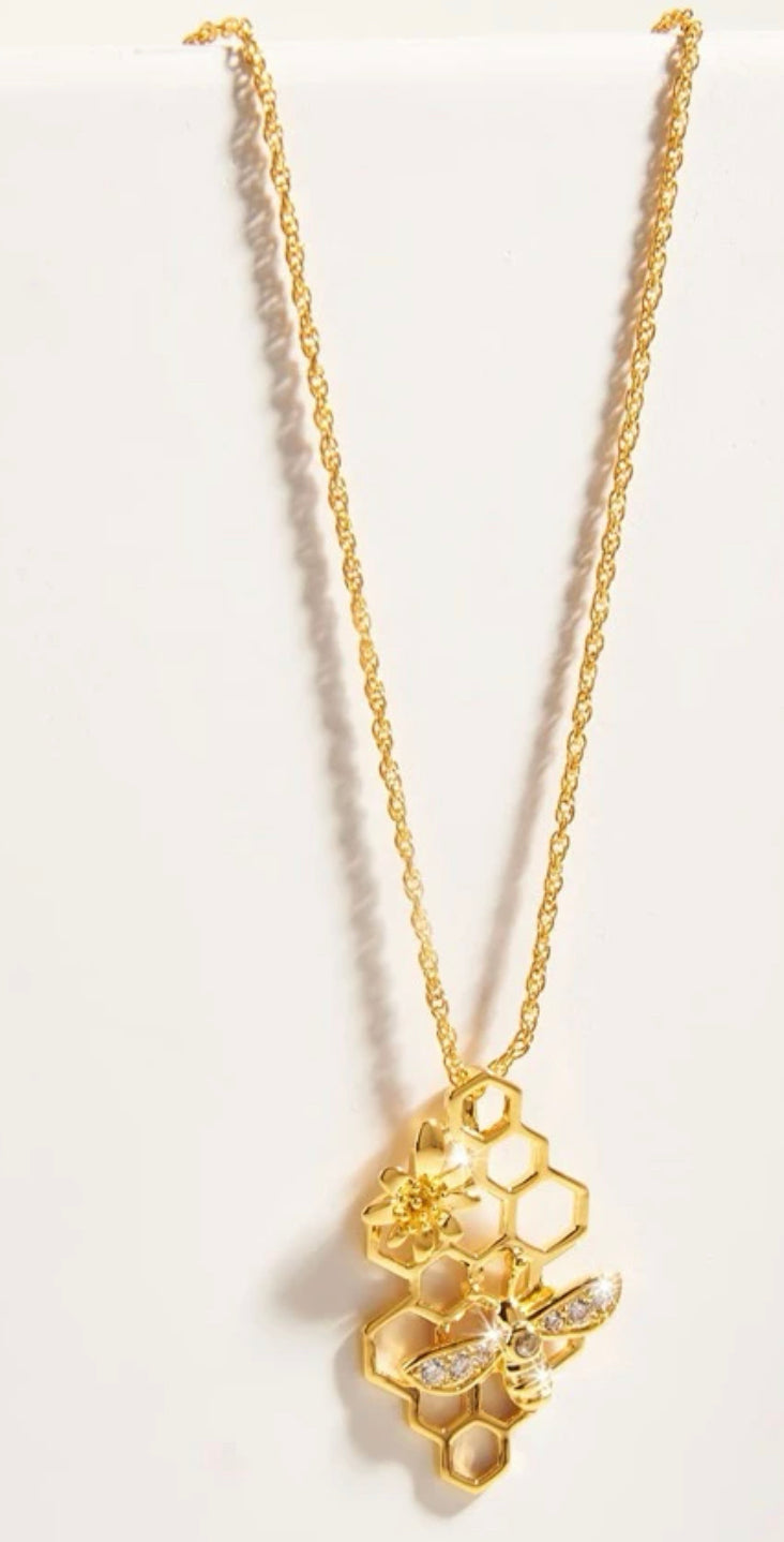 Honeycomb Bee Charm Necklace