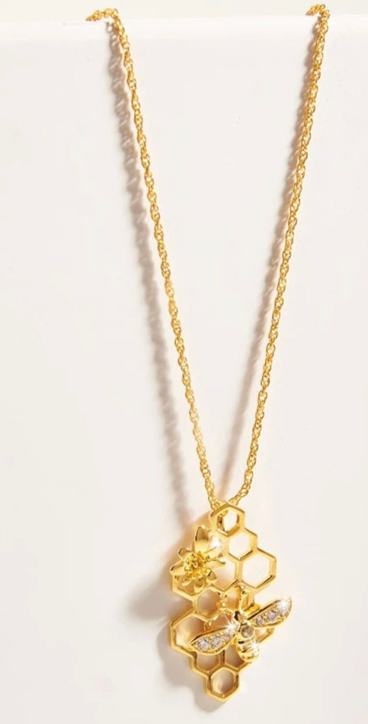 Honeycomb Bee Charm Necklace